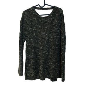 So It Is Crew Neck Sweater With Bradded Back Forest Green Speckled Women's L